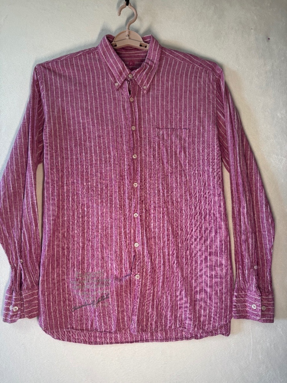 Bugatti men’s Linen Pink Striped Casual Button-Down Shirt XL